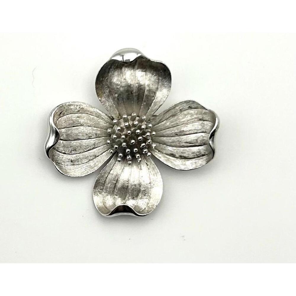 Vintage Dogwood Brooch Trifari Brushed Silver